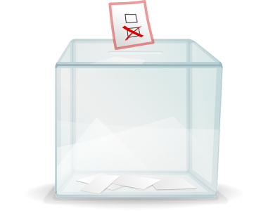Obrazek przedstawiający urnę z kartą do głosowania