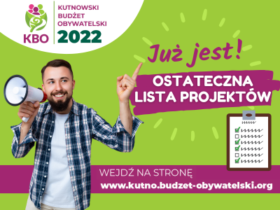 grafika do treści posta - ostateczna lista projektów, które będą wybierane w głosowaniu w Kutnowskim Budżecie Obywatelskim 2022