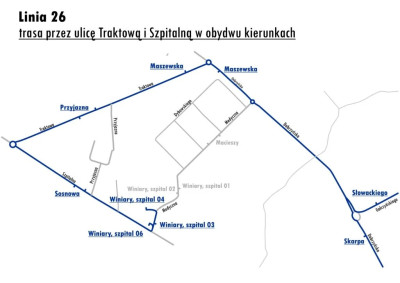 schemat zmienionej trasy linii 26