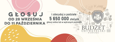 grafika informacyjna o głosowaniu na projekty w Budzecie Obywatelskim Płocka w dniach 26 września 11 października