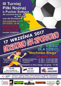 Plakat z informacjami o turnieju piłki nożnej o puchar sołtysa