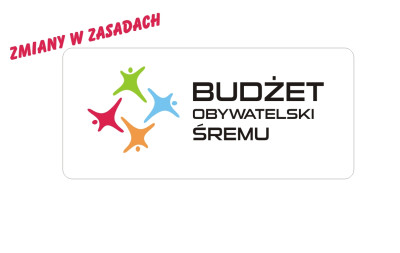 „Logo Budżetu Obywatelskiego Śremu z kolorowymi sylwetkami ludzi tworzącymi okrąg oraz napisem 'BUDŻET OBYWATELSKI ŚREMU' w czerni. W lewym górnym rogu, czerwony napis po skosie: 'ZMIANY W ZASADACH’.”