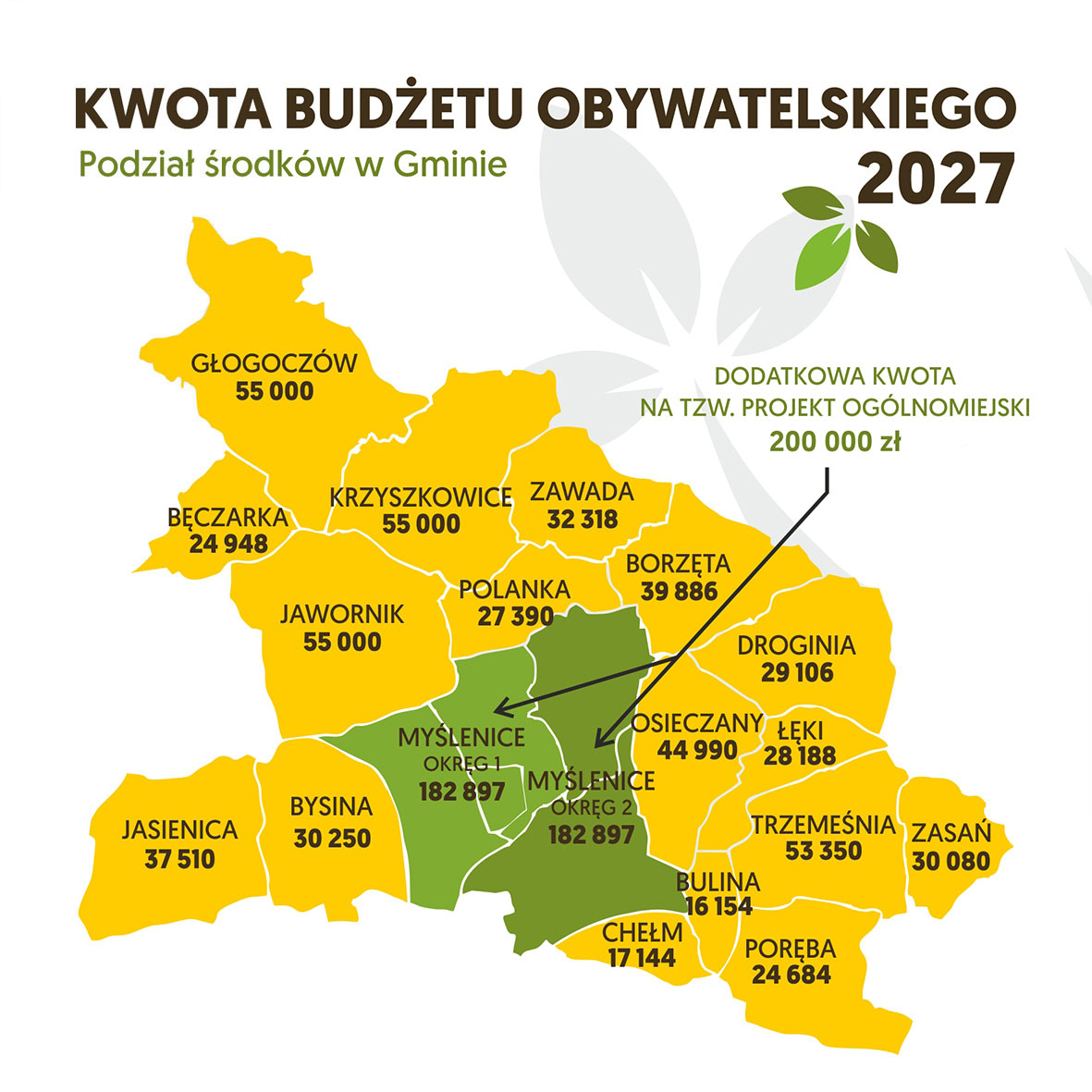 Mapa z podziałem kwot w gminie